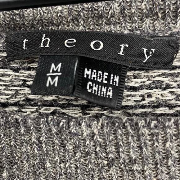 Theory Scoop Neck Knit Sweater Wool Baby Alpaca Silk Blend Gray Black Womens M - Picture 7 of 9